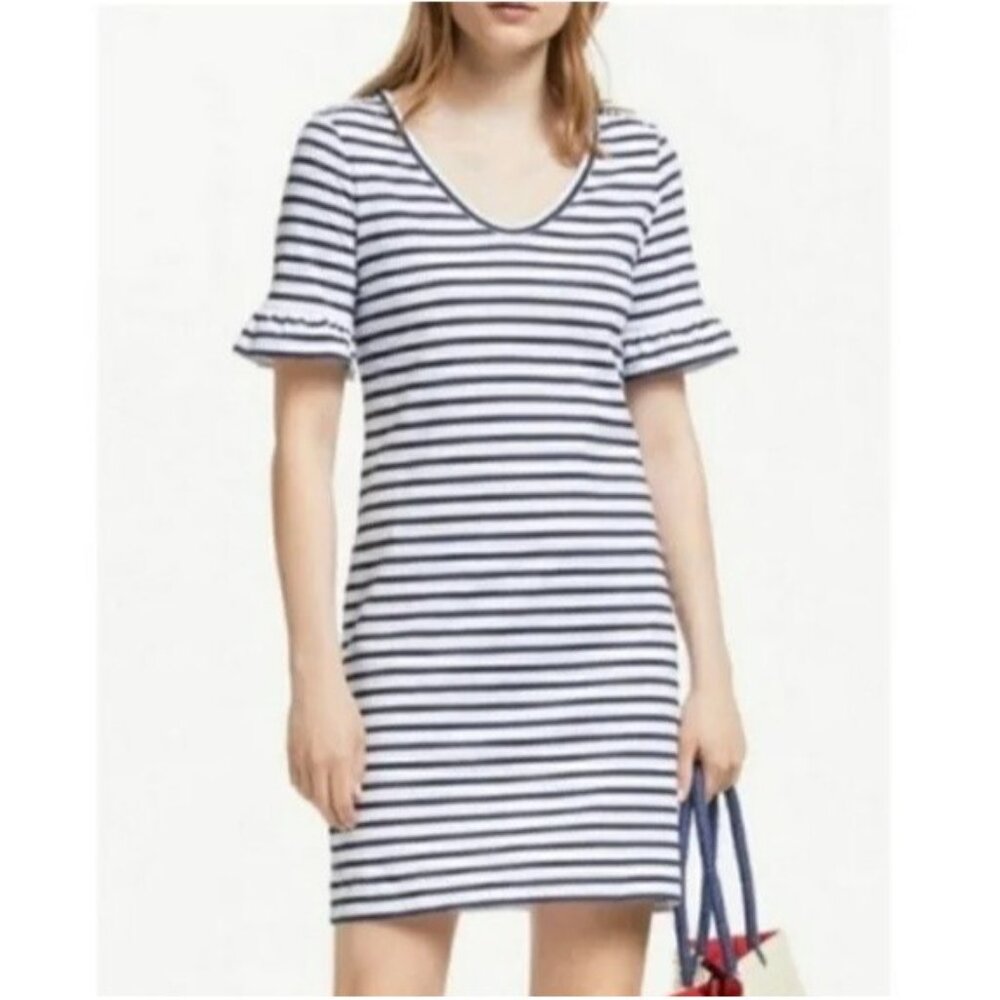 Boden Womens US 8R Imogen Jersey‎ Stripe Dress Short Sleeve Blue White